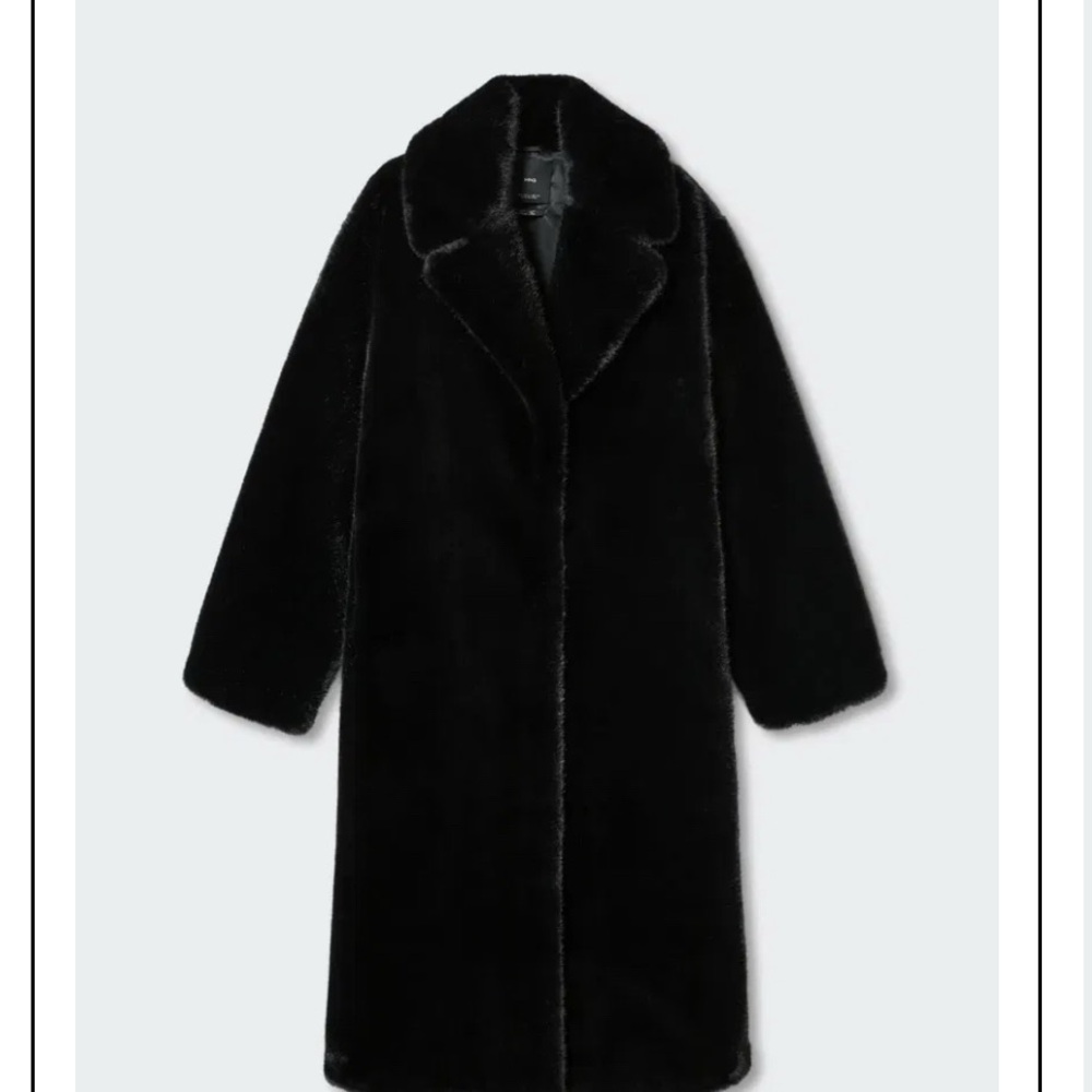MANGO Black Faux Fur Coat